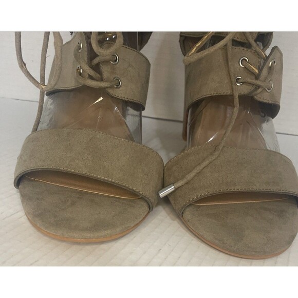 Torrid Sandals Women’s 11.5W Olive Faux Suede Open Toe Lace Up Block Heel Zip Up - Picture 3 of 15